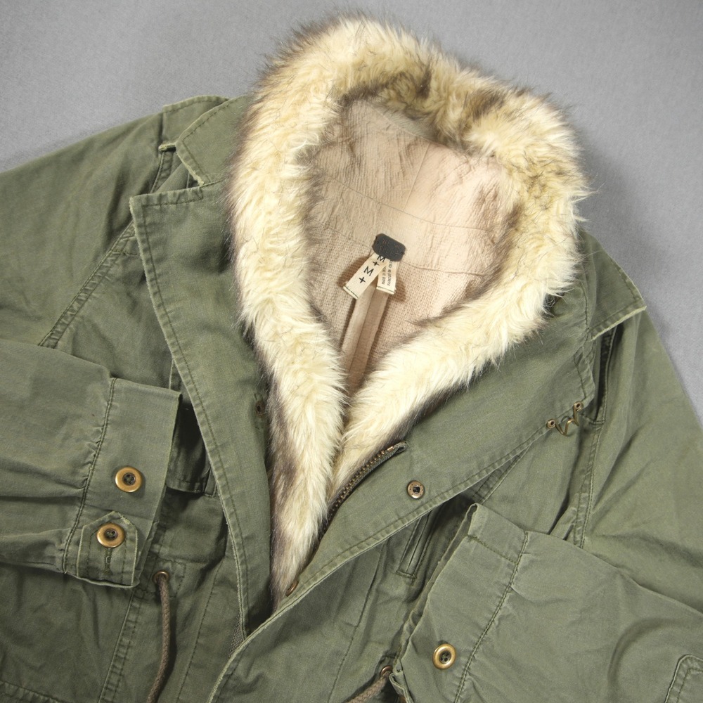 Y2K Free People Faux Fur Trim Military Parka Utility Field Jacket Women M Boho